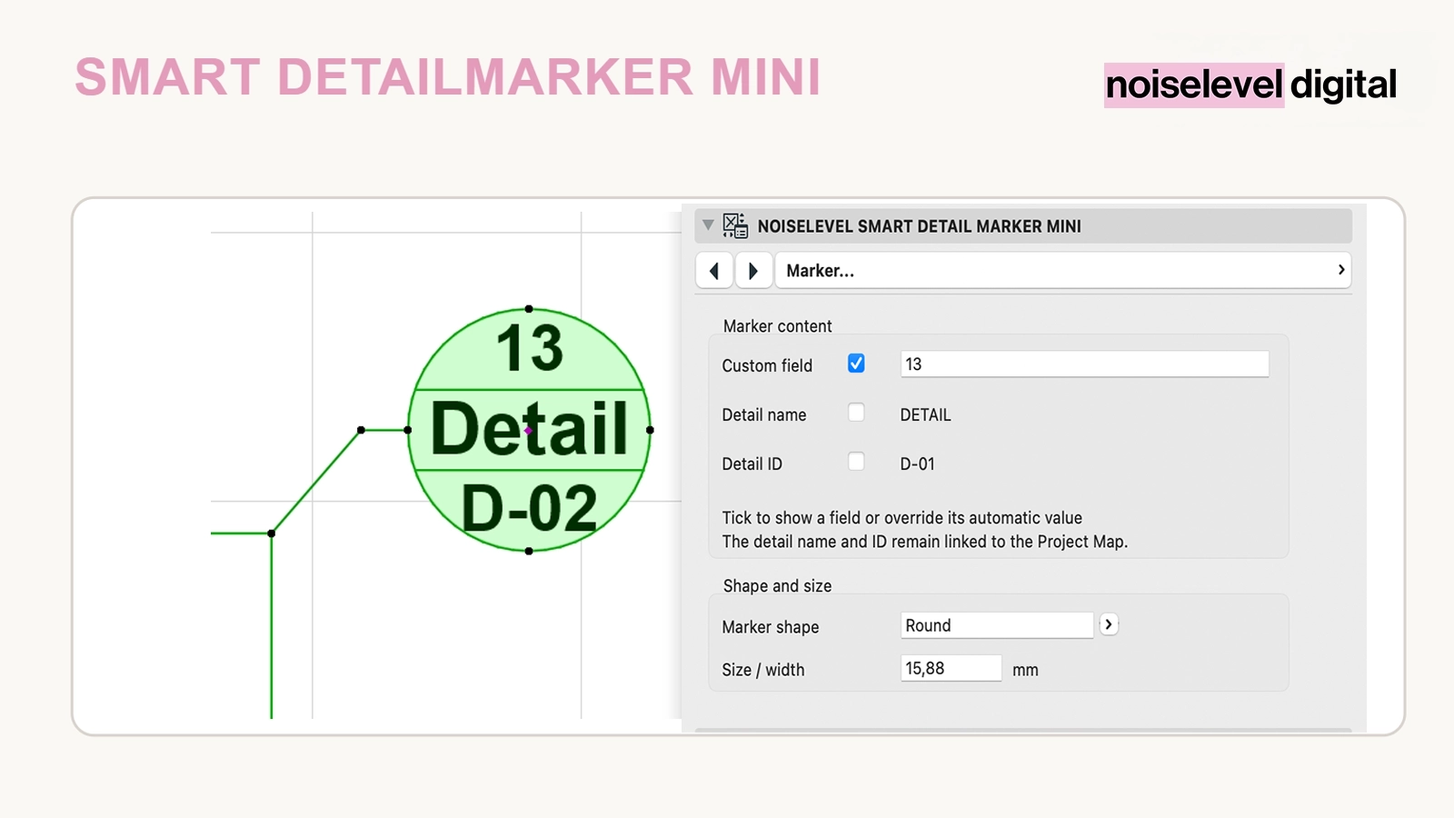 Smart Detailmarker Mini – detail ID, detail name and additional field in use