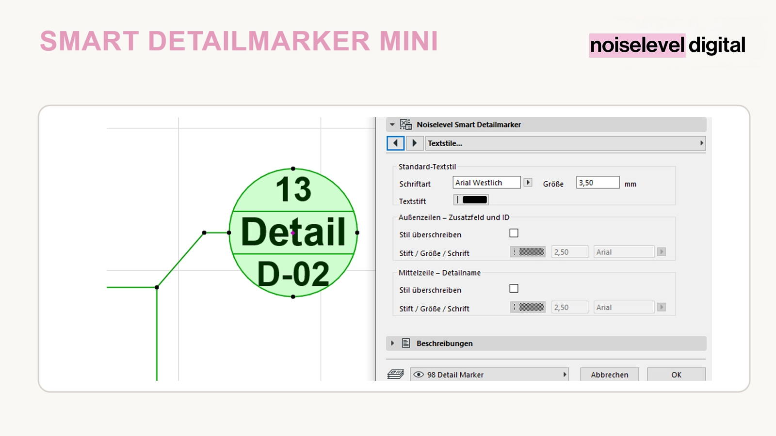 Smart Detailmarker Mini – Textstile der drei Markerzeilen einstellen