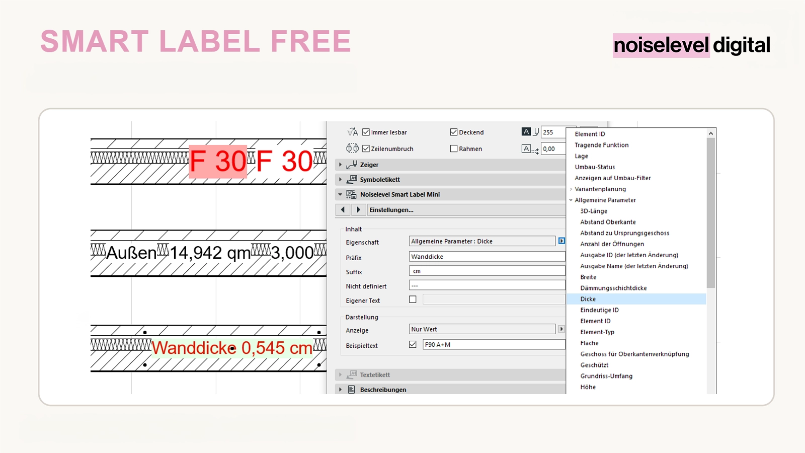 Smart Label Free – Auswahl einer Archicad-Eigenschaft