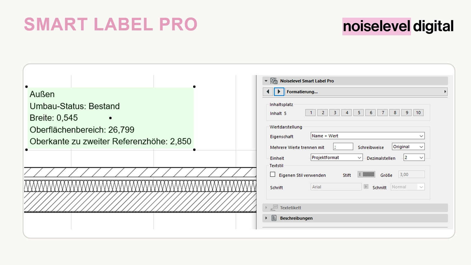 Smart Label Pro – Text und Inhalt eines Etikettfeldes formatieren