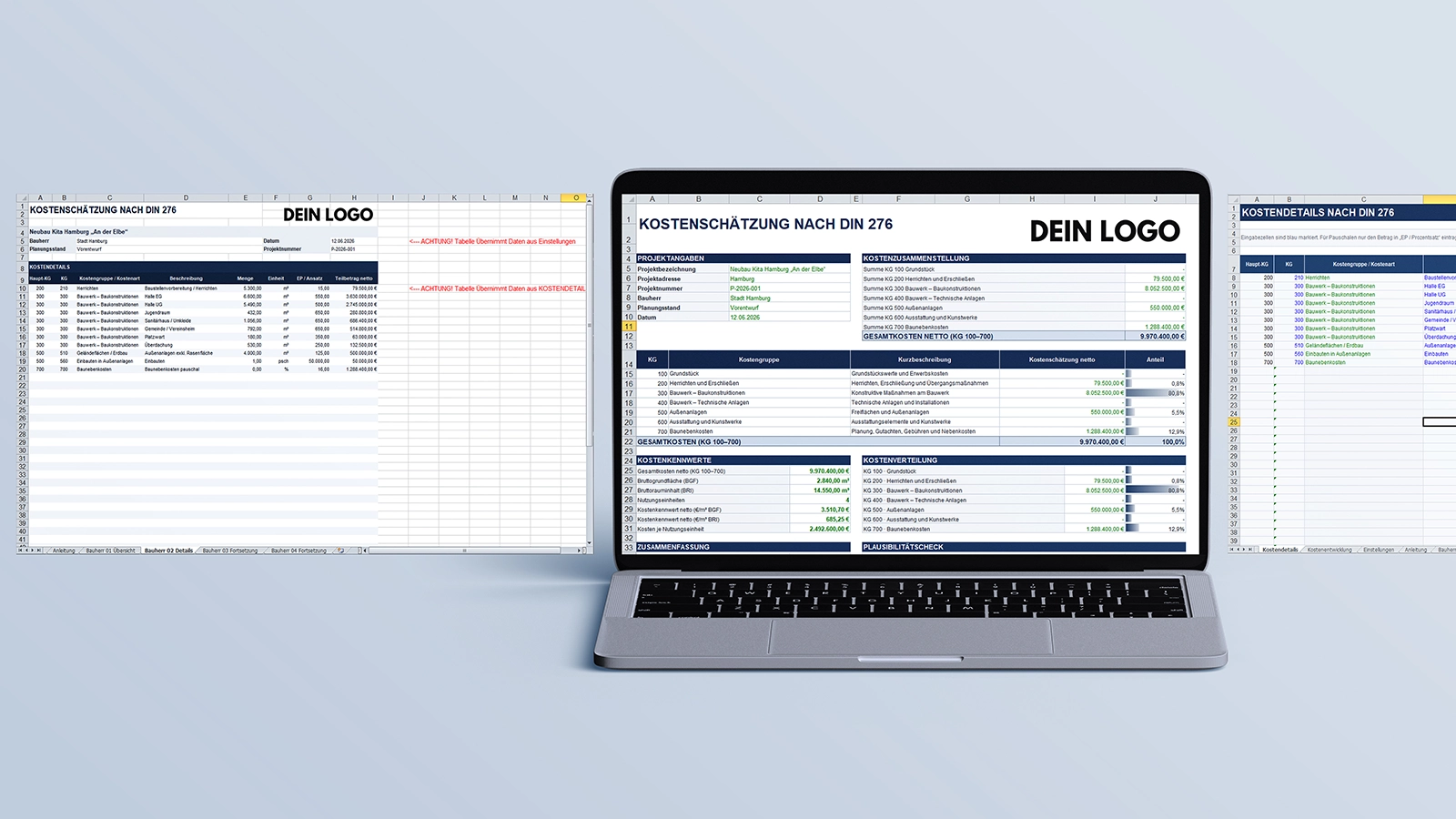 Excel-Vorlage mit Kostendetails, Dashboard und Kostenarten
